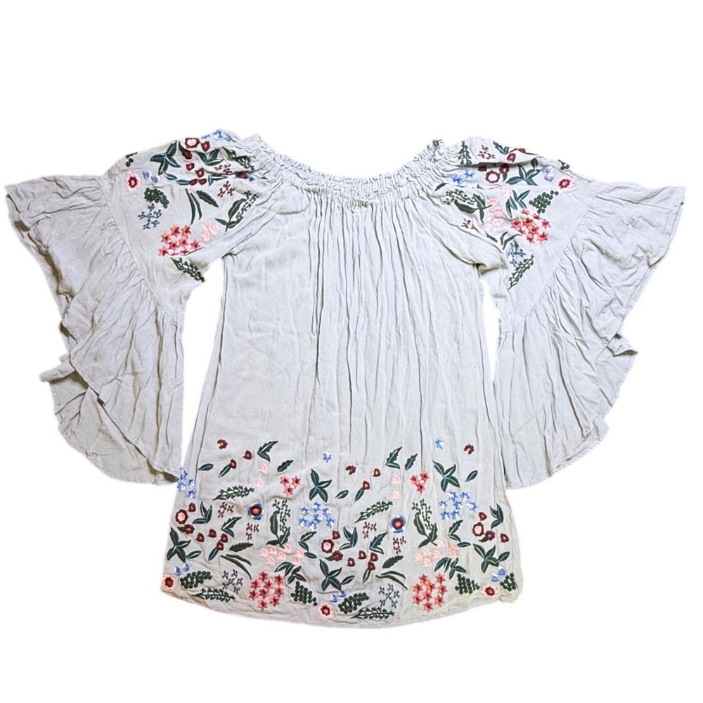 Umgee Embroidered Off Shoulder Bell Sleeve Tunic Top Bohemian Small